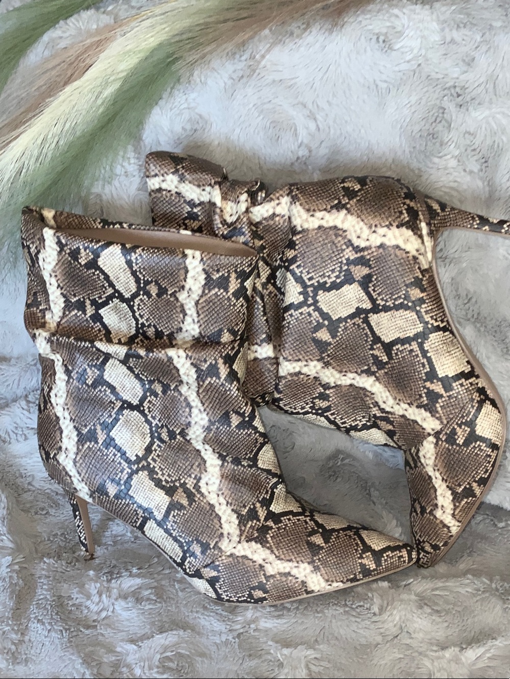 Snake-Print Pointed Toe Stiletto Ankle Boots